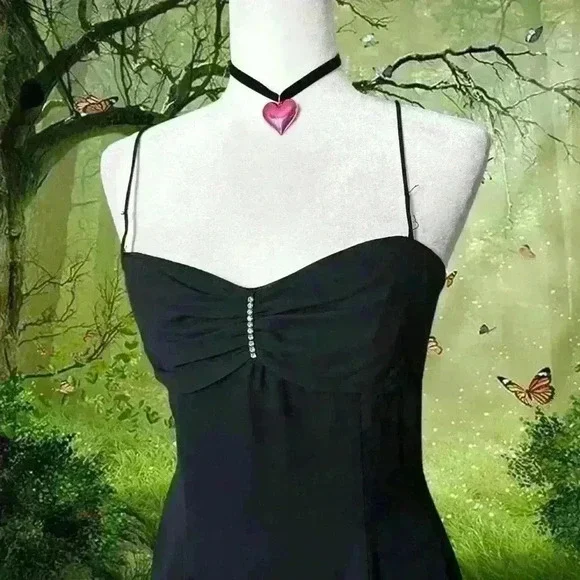 Y2k 90s Black Minimalistic MIDI Dress Size 6 - Picture 2 of 8